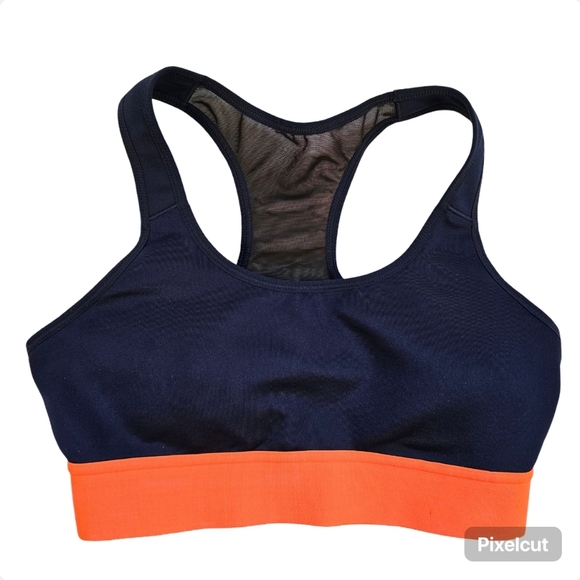 👍Navy blue and orange band mesh back training sports bra size S US - Picture 1 of 5